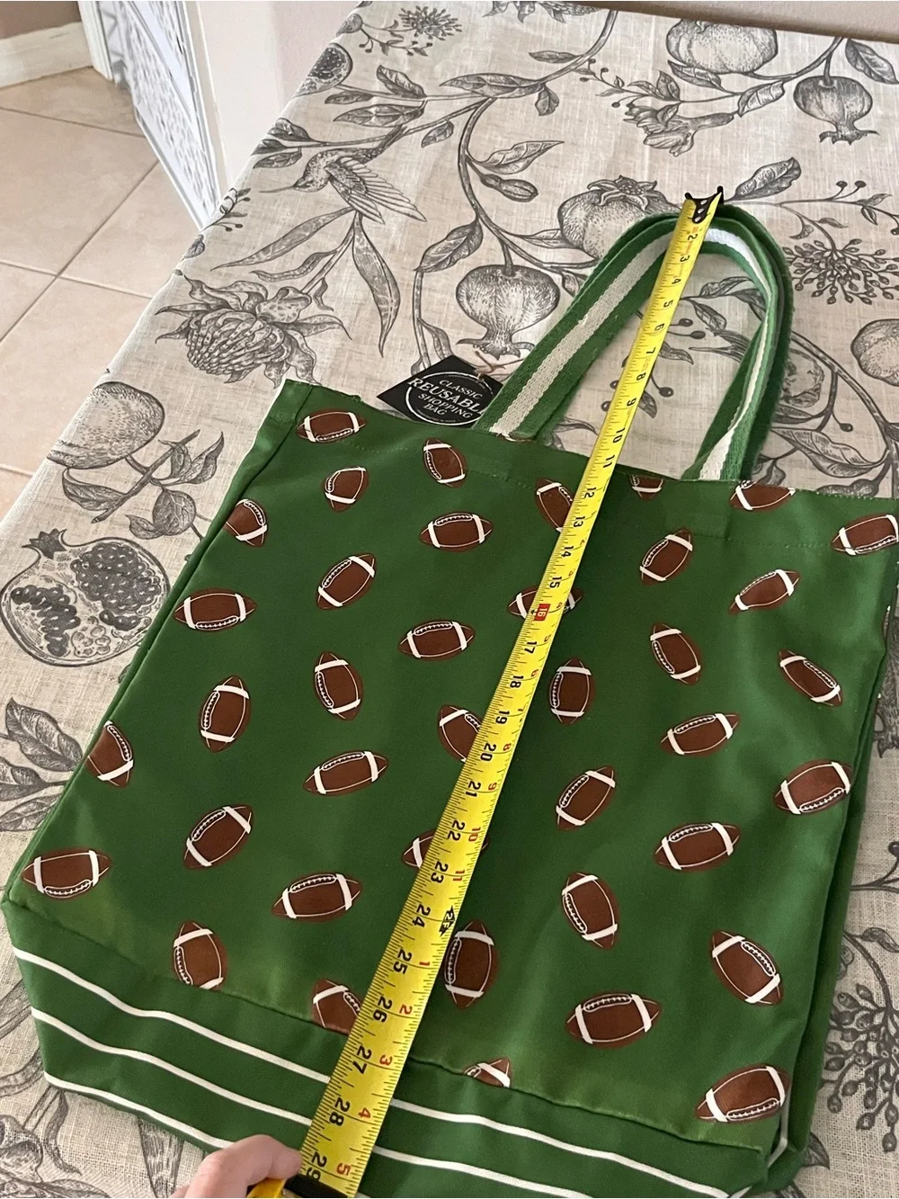Green Football Canvas Tote Bag – Perfect Game Day Tailgate Shoulder Bag